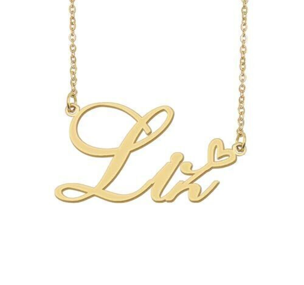 9782 Liz Name Necklace Heart Charm Pendant 18k Gold Plated Stainless Steel